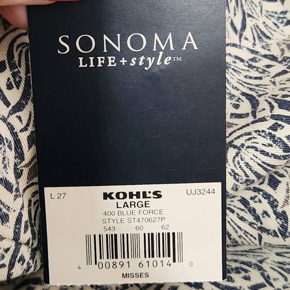 Sonoma Life + Style button front jacket blue grey print large cotton new - Picture 8 of 8